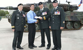 From Left to Right:  Honorary Colonel of the Armoured School, Mr. John Swanton, scholarship recipient, Brandon Walters, CO of LdSH(RC), LCol Paul Peyton and RSM CWO Tony Batty
