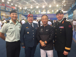 Canadian Executive at Reception (L-R) Maj Kim; LCol Birgenzlen (AF MG Gp Comd); Grandmaster Choung (Coach); BGen Macaulay