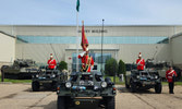 Guidon Party (L-R): WO Justin Monge, MWO Laki Christopoulos, WO Matthew Collier, Sgt Trevor McQueen mounted in their Ferret Armoured 